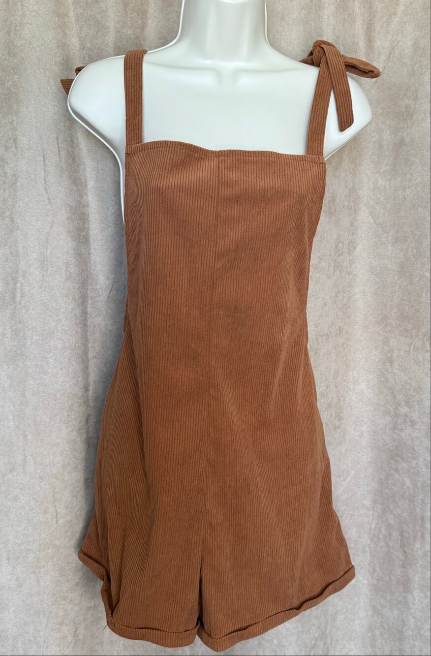 Cupshe Brown Corduroy Wide Leg Patch Pocket Cover Up Romper M NWT